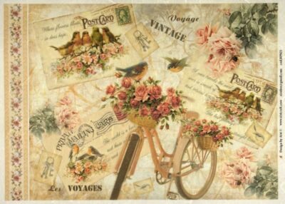 Rice Paper - Roses with basket in bicycle 32x45cm