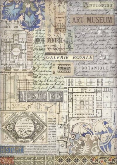 Stamperia Rice Paper A4 - Art of Travelling Art museum background - DFSA4976