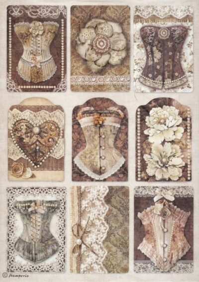 Stamperia Rice Paper A4 - Old Lace corsets - DFSA4962