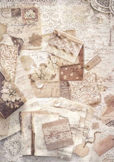Stamperia Rice Paper A4 - Old Lace letters - DFSA4963