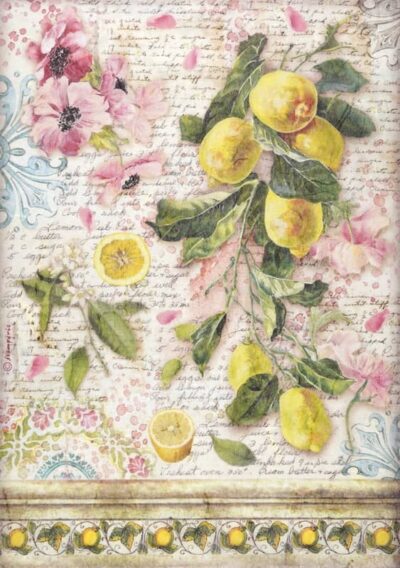 Stamperia Rice Paper A4 - Blue Dream Lemons DFSA4741