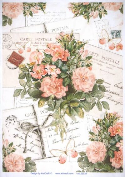 Rice Paper - Rose Bouquet with Letters