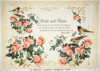 Rice Paper - Vintage birds and roses 32x45cm