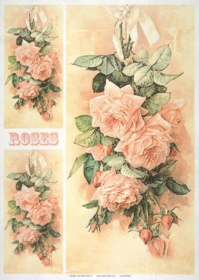 Rice Paper - Apricot Roses 32x45cm