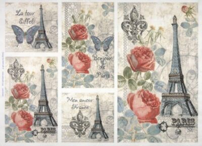 Rice Paper - Eiffel Tower and Roses 32x45cm