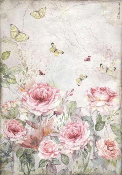 Stamperia Rice Paper A4 - House of Roses - Roses and Butterfly