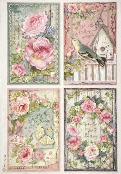 Stamperia Rice Paper A4 - House of Roses - Cards