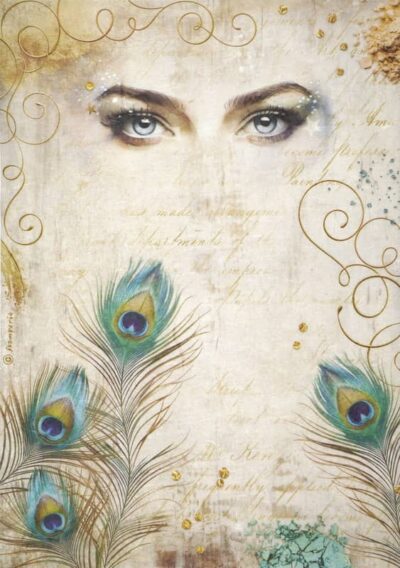 Stamperia Rice Paper A4 - Masquerade Eyes and Feathers