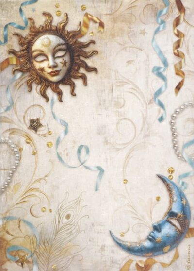 Stamperia Rice Paper A4 - Masquerade - Sun and Moon - DFSA4982
