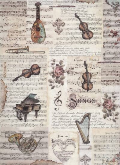 Stamperia Rice Paper A4 - Music instruments - DFSA4968