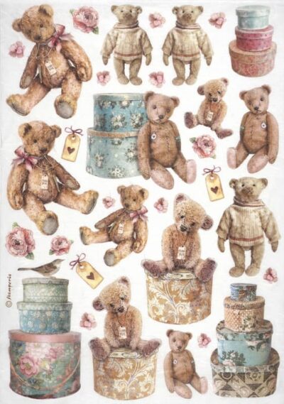 Stamperia Rice Paper A4 - Teddy Bears - DFSA4928