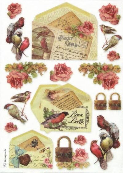 Stamperia A4 Decoupage Rice Paper - Post Card with Birds - DFSA4035