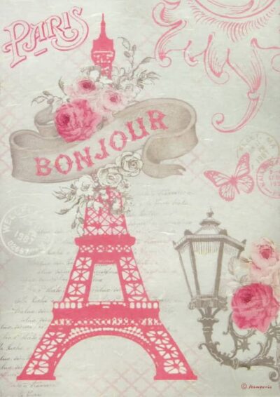 Stamperia A4 Decoupage Rice Paper - Rose Tour Eiffel - DFSA4063
