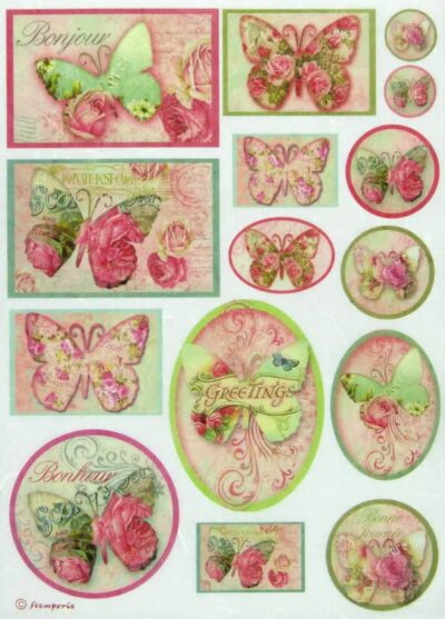 Stamperia A4 Decoupage Rice Paper - Greetings Butterfly on square - DFSA4070