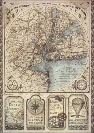 Stamperia Rice Paper A/4 - Sir Vagabond map of New York - DFSA4515