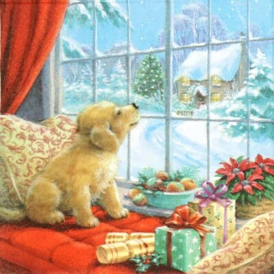 Paper Napkin - Puppy on Window