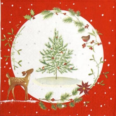 Lunch Napkins (20) - Fawn with Christmas tree red