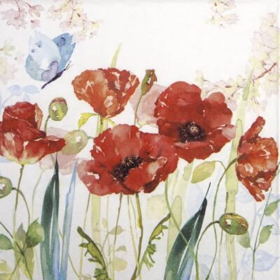 Single Decoupage Napkin - Poppies & Butterfly