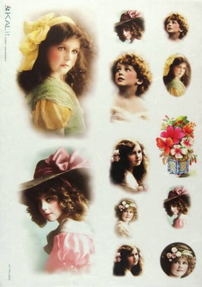 Rice Paper - Old Pictures Girls in Hat (22 x 32cm)