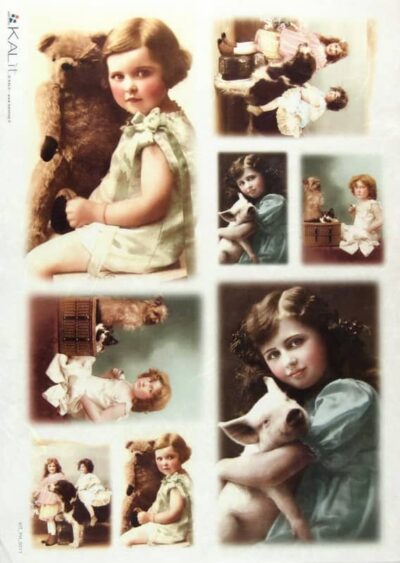 Rice Paper - Old Pictures Girls and Animals (22 x 32cm)