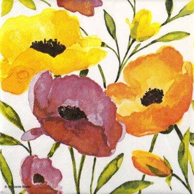 Single Decoupage Napkin - Aquarell Poppy