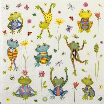 Single Decoupage Napkin - Happy Frogs