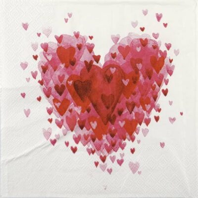 Single Decoupage Napkin - Heart of Hearts Red