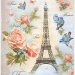 Rice Paper - Paris Eiffel Tower with Red Roses
