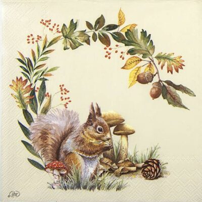 Single Decoupage Napkin - Squirrel in the Forest cream