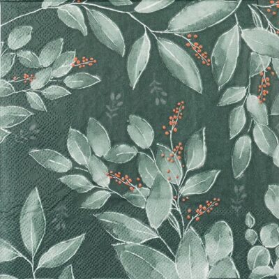 Cocktail Decoupage Napkin - Leaves and Berries green