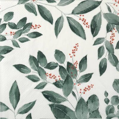 Single Decoupage Napkin - Leaves and Berries white