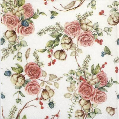 Cocktail Decoupage Napkin - Floral Winter Romance