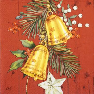 Single Decoupage Napkin - Christmas Bell red