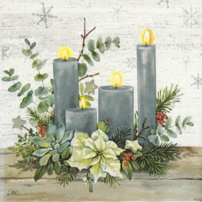 Single Decoupage Napkin - Four Candles grey