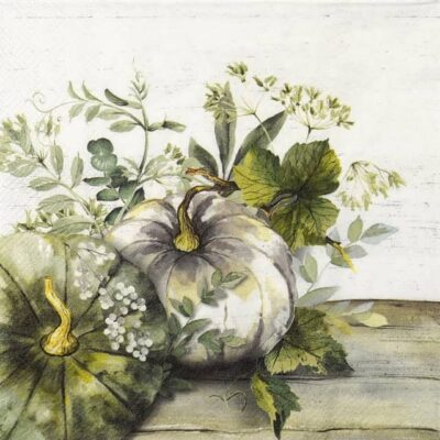 Single Decoupage Napkin - Green and White Pumpkin
