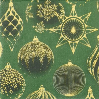 Single Decoupage Napkin - Shining Baubles green