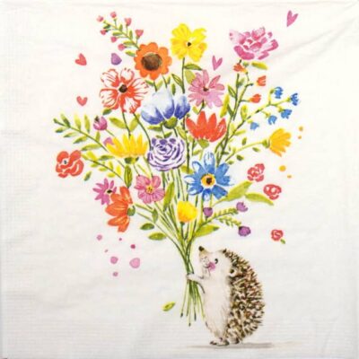 Single Decoupage Napkin - Carola Pabst: Hedgehog with flowers