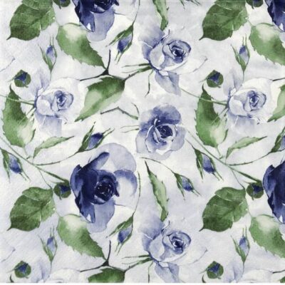 Cocktail Decoupage Napkin - Powdery Roses blue