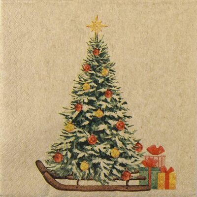 Single Decoupage Napkin - Tree on Sled
