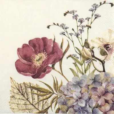 Single Decoupage Napkin - Belles Fleurs cream