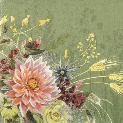 Single Decoupage Napkin - Cordelia green