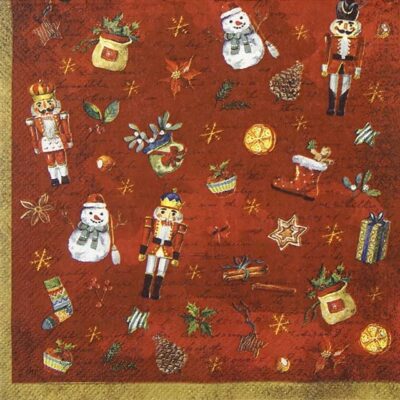 Cocktail Decoupage Napkin - Festive Tradition red