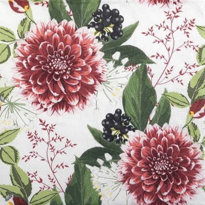 Single Decoupage Napkin - Burgundy Dahlia Flowers