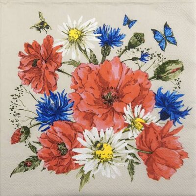 Paper Napkins - Mix of Wild Flowers with Poppies (20 pieces)