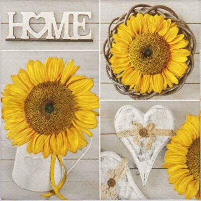 Single Decoupage Napkin -Sunflowers Collage with Hearts