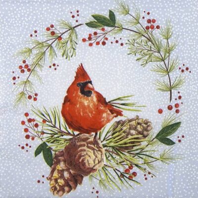 Single Decoupage Napkin - Winter Cardinal