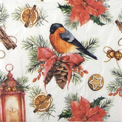 Single Decoupage Napkin - Bullfinch with Lampion