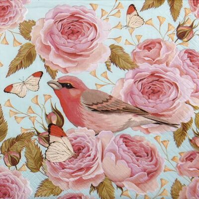 Single Decoupage Napkin - English Roses Bird