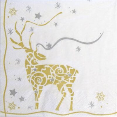 Single Paper Napkin - Mystic Deer gold/white