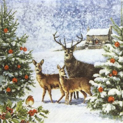 Single Paper Napkin - Three Deers at Christmas